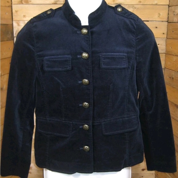 Talbots Velvet Blazer Navy Blue  Military Academia EUC Size 10 - Picture 1 of 9